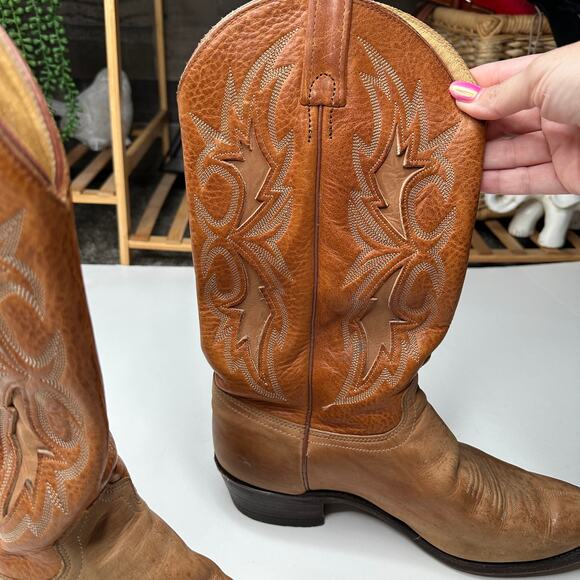 J. Chisholm Tan Leather Cowboy Western Pointed Toe Boots - Picture 4 of 9